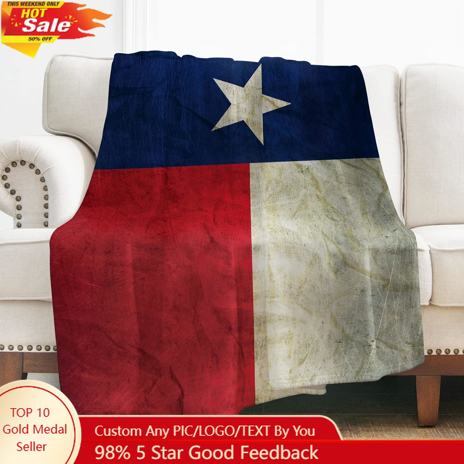 Home Of Textiles - Levens Texas Flag Throw Blanket Gifts