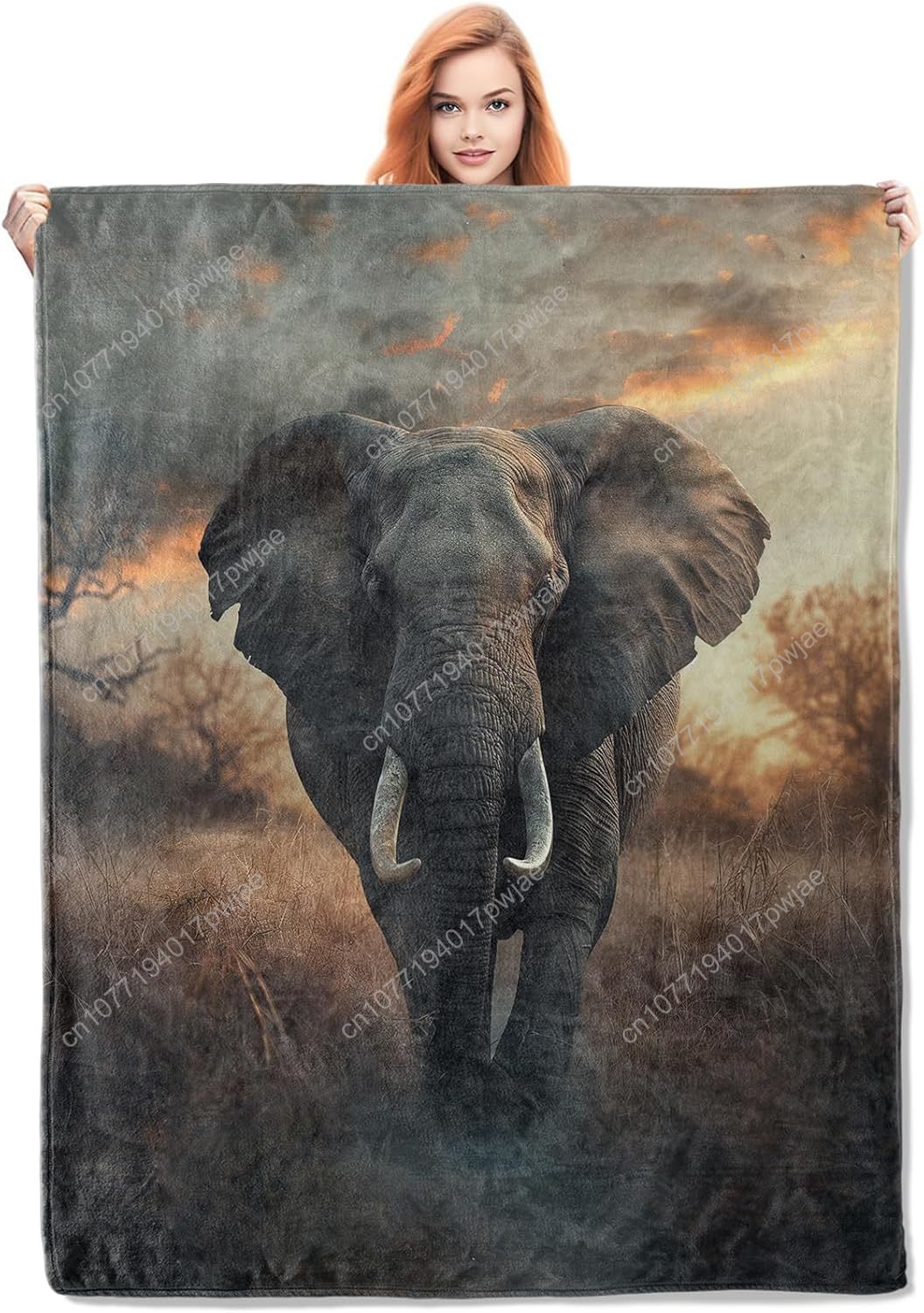 Home Of Textiles - Elephant Fleece Blanket, Realistic Wildlife Scene