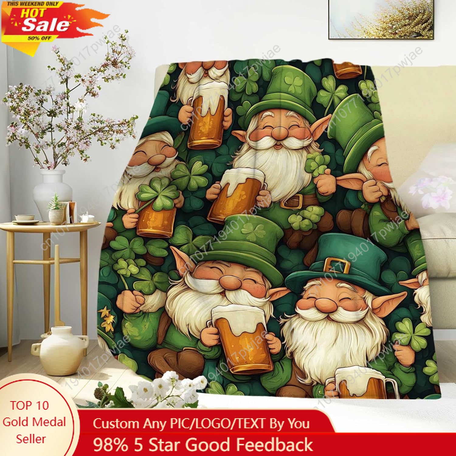 Home Of Textiles - St. Patrick’s Day Gnome Throw Blanket