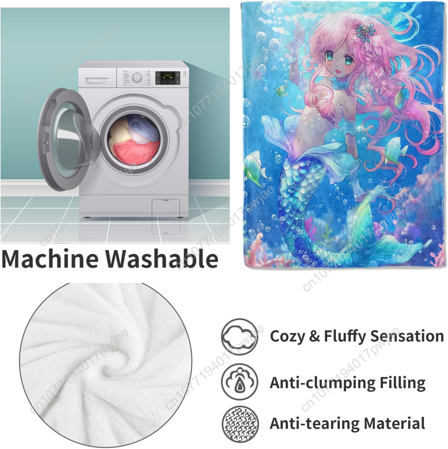 Cute Mermaid Blanket Cartoon F - Home Of Textiles review and price